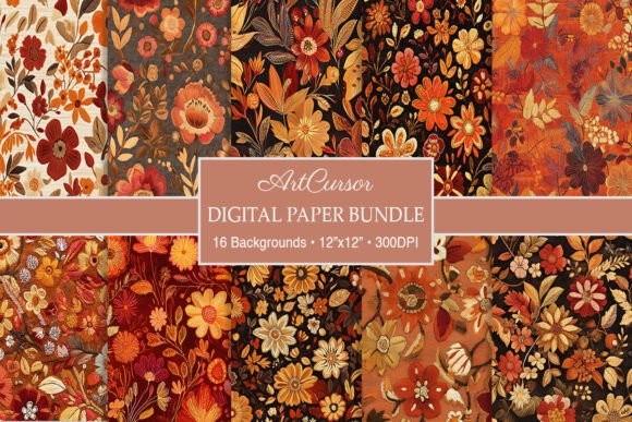 Autumn Embroidery Floral Digital Papers