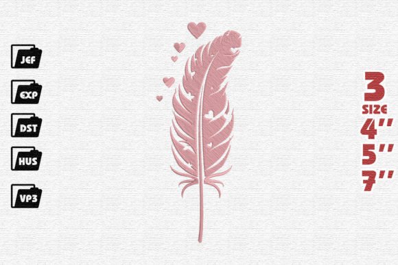 Feather with Hearts Embroidery