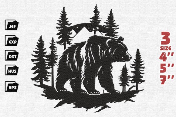 Grizzly Bear in the Forest Embroidery