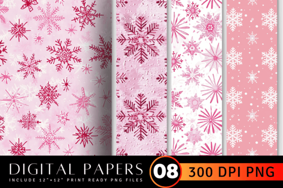 Pink Snowflakes Embroidery Digital Paper