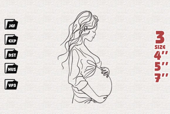 Pregnant Woman Holding Belly Embroidery