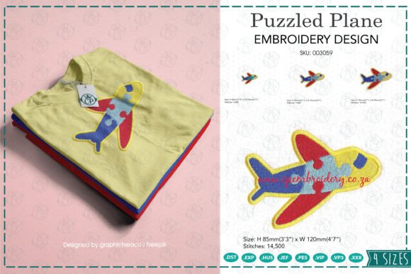 Puzzled Plane Embroidery Design