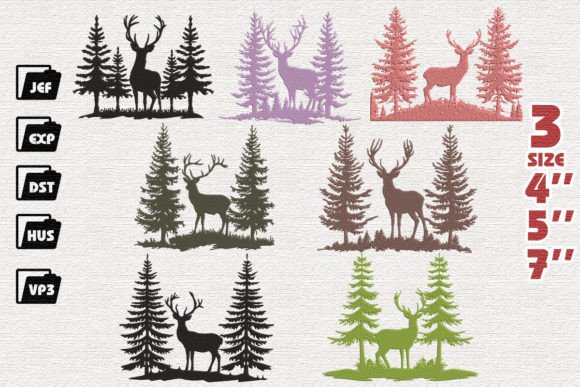 Set of 7 Deer Forest Embroidery