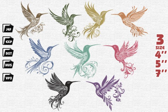 Set of 9 Hummingbird Majestic Embroidery